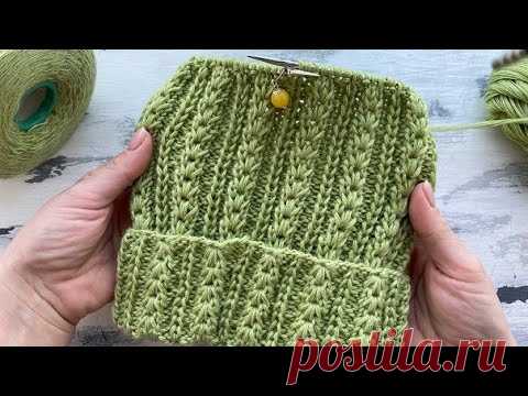 Красивый, объемный узор спицами для шапок!