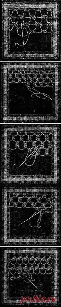 Irish Lace - Chapter XIII - Encyclopedia of Needlework, Irish lace materials, Irish lace patterns, tacking down the braids, bars of different kinds, Insertion stitches