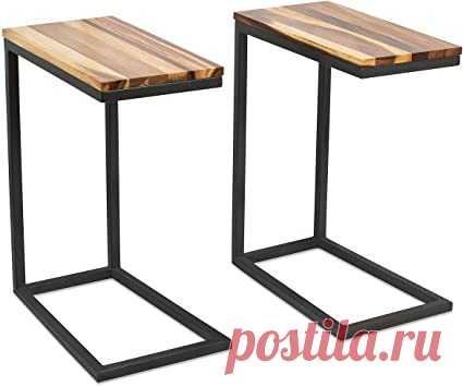 Amazon.com: BirdRock Home Acacia Wood TV Tray C Side Table - Set of 2 - Industrial Design - Fully Assembled - Natural Bed Sofa Snack End Table - Living Room Chair C Shaped Table - Narrow Wooden Top: Kitchen & Dining