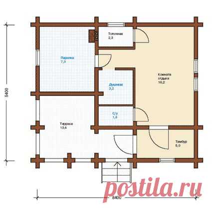 Проект русской бани с террасой P-038-1D