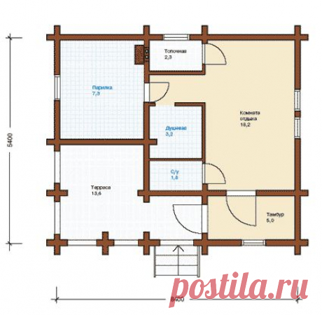 Проект русской бани с террасой P-038-1D