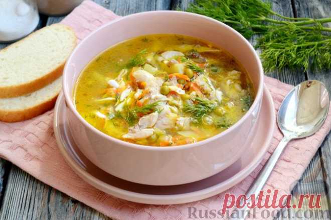 Рецепт: Суп с курицей, с зелёным консервированным горошком и яйцом на RussianFood.com