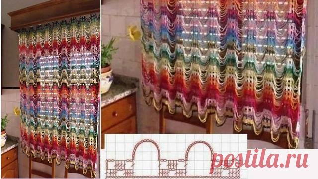 Схема вязания крючком радужной портьеры.