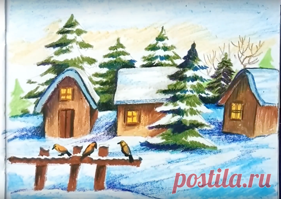 Как нарисовать зимний пейзаж
