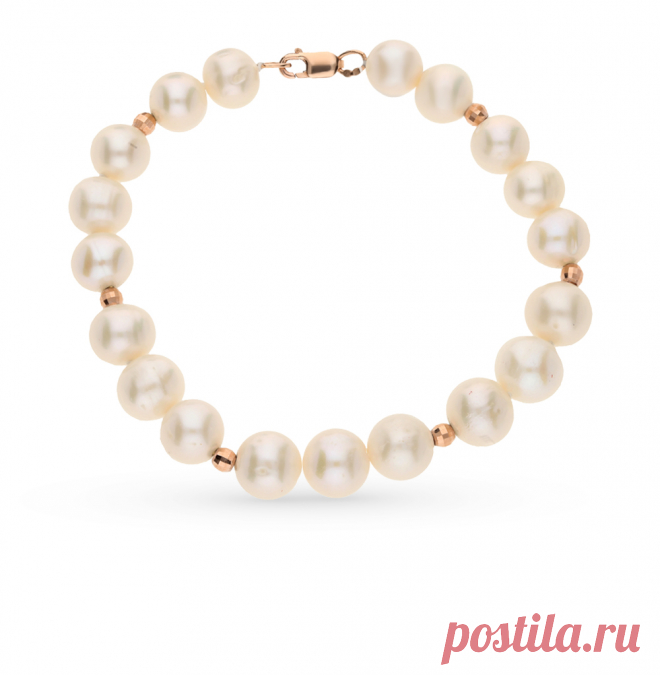 Золото браслет с жемчугом ПРИМАЭКСКЛЮЗИВ 08185851/3061*: розовое и красное золото 585 пробы, жемчуг — купить в интернет-магазине SUNLIGHT, фото, артикул 51328
