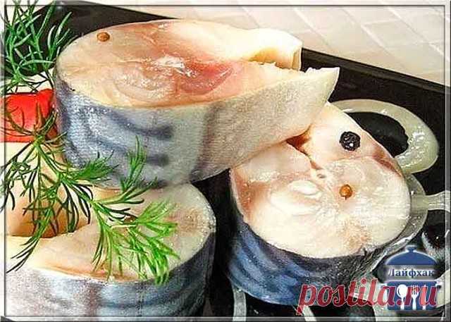 Скумбрия2 шт - лук репчатый по вкусу, вода 250 мл,  гвоздика 6 шт, перец горошком,  перец  молотый 1/3 ч л., зерна кориандра шепотка, соль 2 ч л,  сахар 0,5 ч л, масло подсолнечное 2 ст л, уксус яблочный 2,5 ст л.  Приготовление:Скумбрию почистить, порезать. Воду вскипятить, добавить туда соль, сахар, гвоздику, перец горошком и молотый, кориандр, масло, кипятить 1 мин.В конце влить уксус. Остудить. Лук порезать полукольцами.Рыбу сложить в миску с луком, залить маринадом. Оставить на сутки