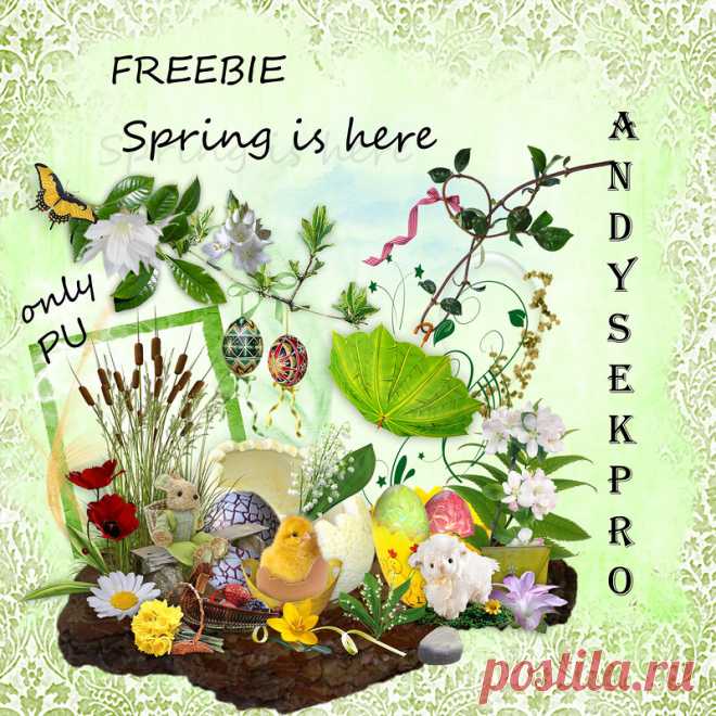 Яркий пасхальный скрап-набор «Spring is here»