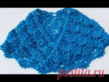 КРУГЛАЯ Шаль по схеме , "Петли СОЛОМОНА + узор "Вязание КРЮЧКОМ , crochet shawl  ( шаль № 366)