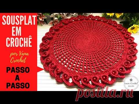 SOUSPLAT EM CROCHÊ PAIXÃO LINHA ANNE ACABAMENTO CONCHA COM PÉROLAS - #PASSOAPASSO #LINHAANNE