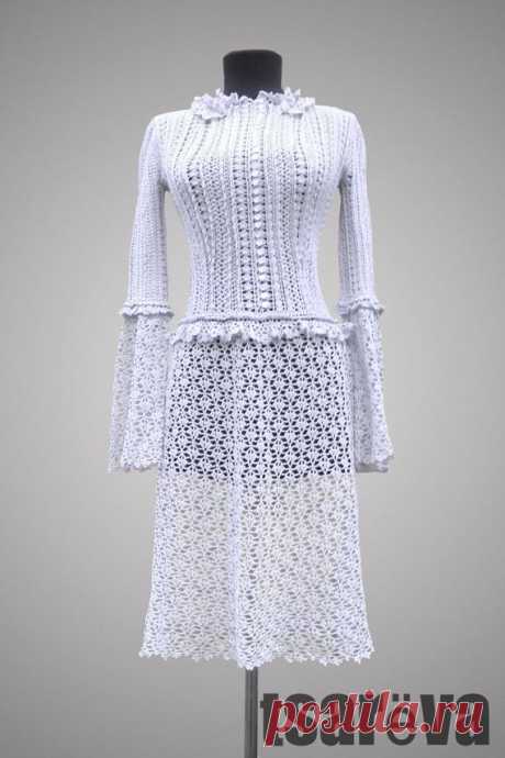Crochet dress Antuanette. Handmade women evening or cocktail crochet dress. Free shipping. Made to order. Crochet dress Antuanette. Handmade women evening or cocktail crochet dress. Free shipping. Made to order. Gentle and romantic dress of pearl-grey color, with the light airy skirt and the same sleeves – it make you a queen in everyday life.  My clothes dont need fitting. Im working on my authors