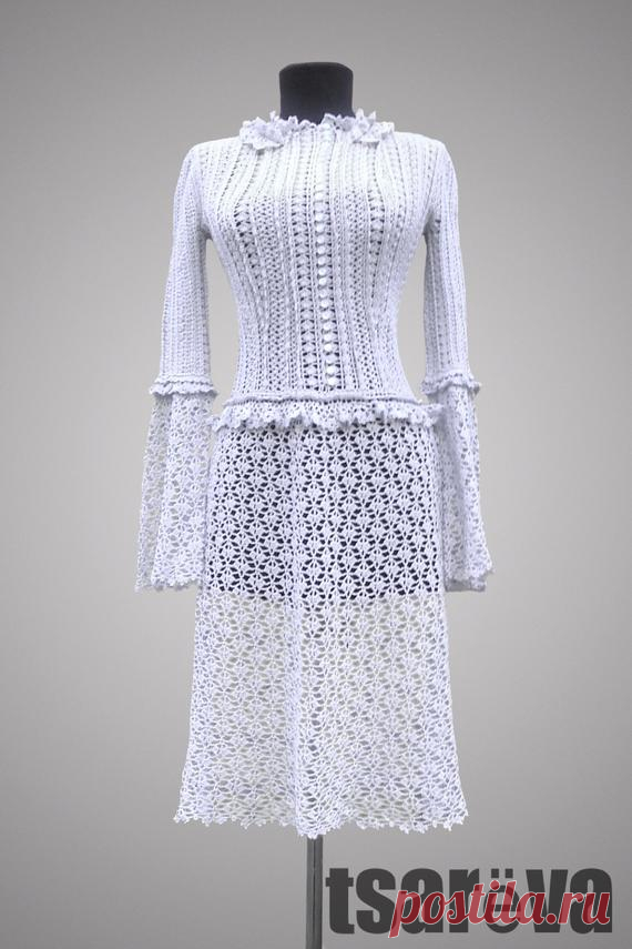 Crochet dress Antuanette. Handmade women evening or cocktail crochet dress. Free shipping. Made to order. Crochet dress Antuanette. Handmade women evening or cocktail crochet dress. Free shipping. Made to order. Gentle and romantic dress of pearl-grey color, with the light airy skirt and the same sleeves – it make you a queen in everyday life.  My clothes dont need fitting. Im working on my authors