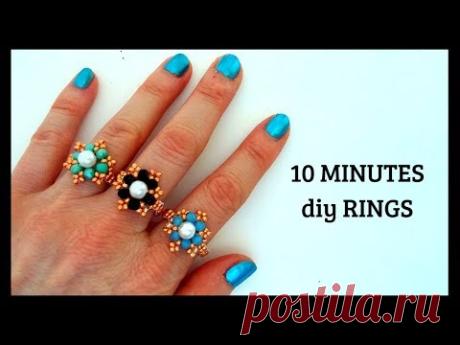 10 minutes DIY RINGS. Beading tutorials. How to make rings