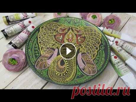 Точечная роспись тарелки! Рисуем СЛОНА! Мастер класс по точечной росписи керамической тарелки. Тарелка 20 см, контуры по стеклу и керамике, стразы, трафарет. Моя группа ВК Мой инстаграм...