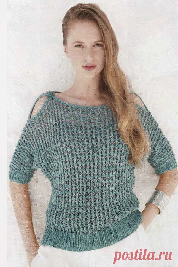 Модели вязания: Вязаный спицами пуловер-сетка.
