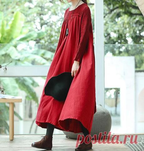 Maxi Dress in red womens Dress linen tunic dress Loose | Etsy