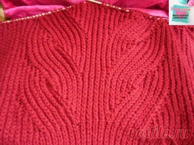 Узор с косами из английской резинки
Узор английская резинка:
1-й (лиц.)ряд: 1 кром,, 1 изн. *1 лиц.п. снять с накидом как изн., 1 изн. повторять от * 1 кром.
2-й (изн.)ряд: 1 кром., 1 лиц. * петлю и накид предыдущего ряда изнаночной, 1 лиц., повторять от *, 1 кром.
Узор с косами из английской резинки выполняется на 57 п.