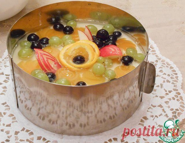 Творожно-желейный торт с фруктами