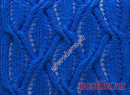 Ажурный узор с косами | каталог вязаных спицами узоров