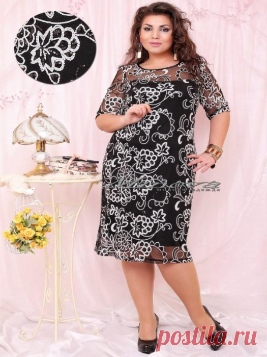 Платье "Мэри"-пайетки+черный - Платья-Батал - Minova интернет-магазин