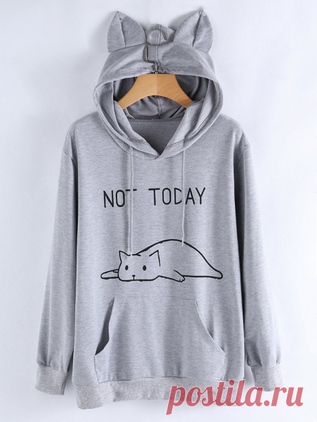 Hot-sale Printed Cat Ear Long Sleeve Casual Hoodies - NewChic