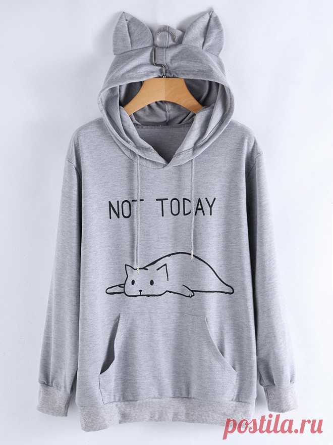 Hot-sale Printed Cat Ear Long Sleeve Casual Hoodies - NewChic
