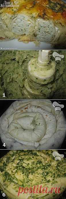 Пирог из лаваша с курицей и сыром.