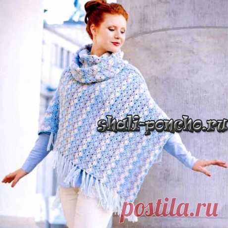 Пончо и снуд из пряжи 4-х цветов. Крючком. Схемы. / shali-poncho.ru