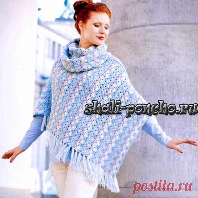 Пончо и снуд из пряжи 4-х цветов. Крючком. Схемы. / shali-poncho.ru