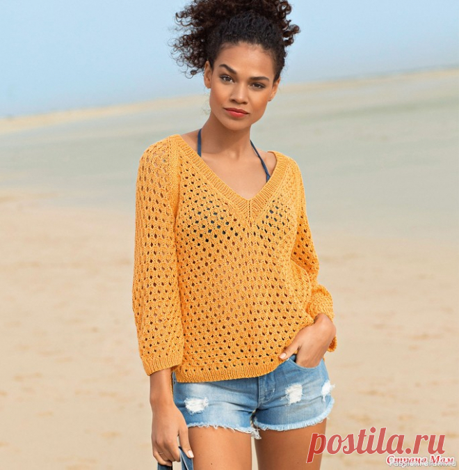 Ажурный СВИТЕР в ДЫРОЧКУ спицами Предлагаю вашему вниманию ОРАНЖЕВЫЙ ПУЛОВЕР покроя регланВеликолепный узор этого пуловера привлечёт восхищенные взгляды окружающихРАЗМЕР38/40 (42/44) 46/48ПОТРЕБУЕТСЯПряжа (50% вискозы, 50% полиакрила; 106 м/50 г) — 450 (500) 550 г оранжевой;спицы №4 и 4,5;круговые спицы №4ПЛОТНОСТЬ...