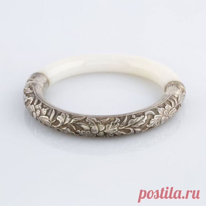 Silver and white jade bracelet - Expertissim