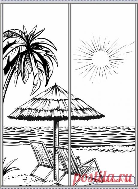 Рисунок в векторе Море пляж шезлонги | Хороший дизайн: Скинали Фрески Фотообои Пескоструйные рисунки