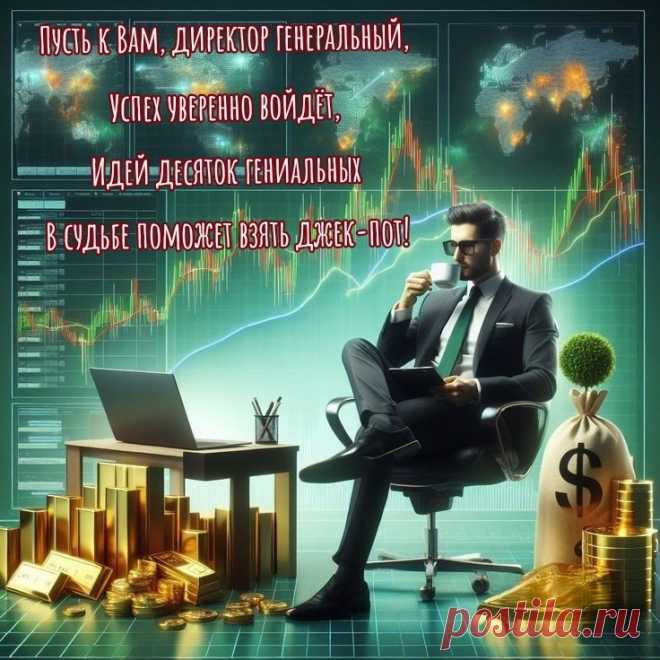 Директор генеральный,
Вас с праздником сегодня!
Зарплаты — нереальной,
Быть от проблем свободным!