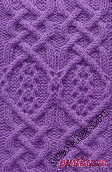 Узор 772 коса с ажурным рисунком |  каталог вязаных спицами узоров