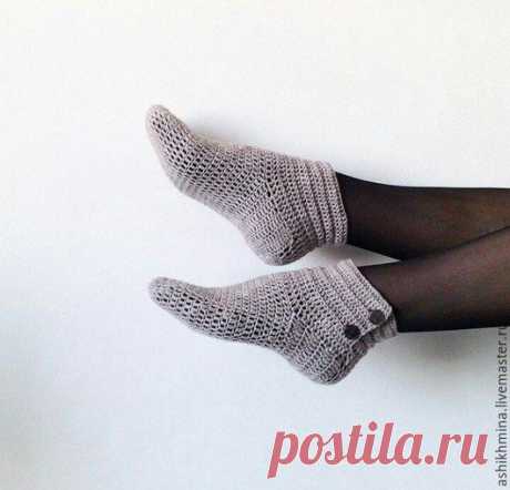 Купить Носочки однотонные - серый, однотонный, носки ручной работы, носки вязаные, носки женские