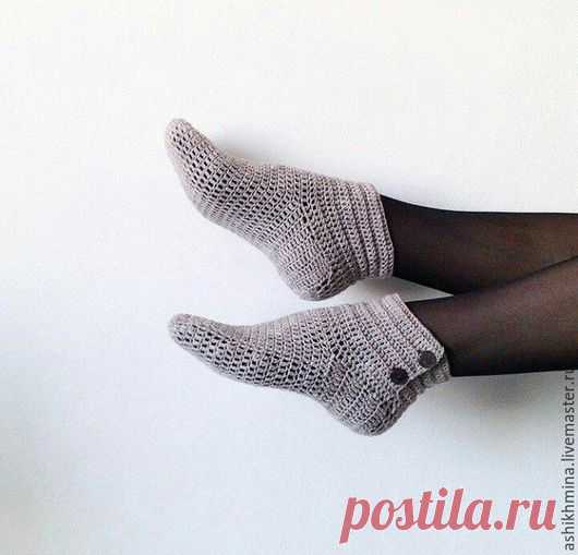 Купить Носочки однотонные - серый, однотонный, носки ручной работы, носки вязаные, носки женские