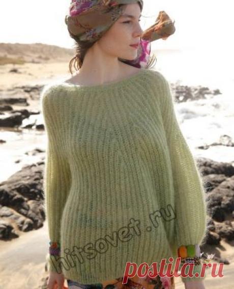 Широкий пуловер патентной резинкой - Хитсовет Вязание спицами для женщин широкого пуловера патентной резинкой из мохера с пошаговым описанием.