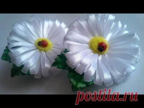 DIY Ромашки из узкой атласной ленты/Daisies of narrow satin ribbon