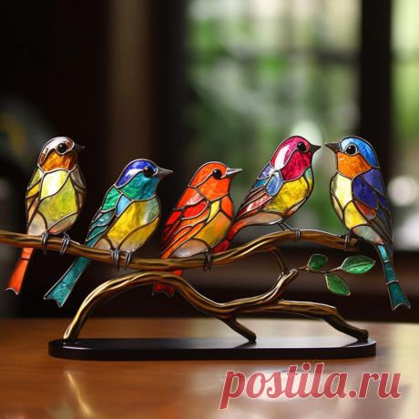 🔥ÚLTIMO DÍA 60 % DE DESCUENTO🔥 Pájaros de vidrieras en adornos de escritorio de rama