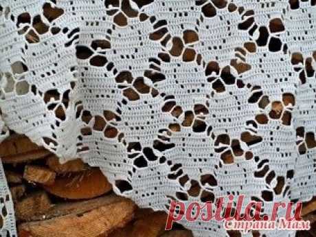 Шаль с розами в технике филейного вязания