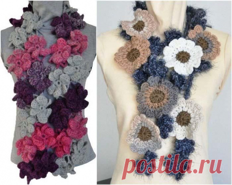 Разновидности шарфиков с цветочками!
