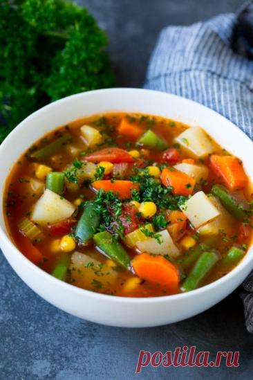 ​Овощной суп с кукурузой и томатами