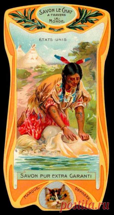 French Tradecard - United States Le Petit Chat Washing Soap. Die-cut card with calendar back for 1906