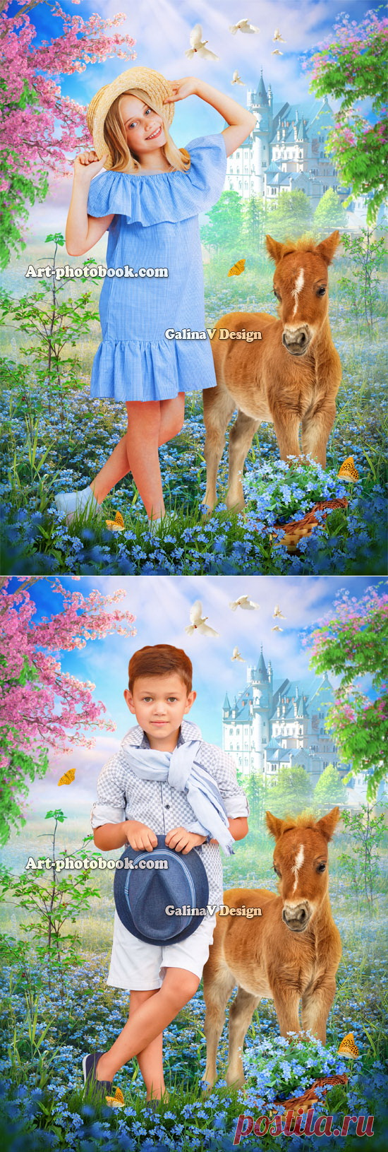 Коллаж Жеребёнок, незабудки &raquo; Детские PSD фотошаблоны, выпускные фотокниги, школьные, фотоальбомы, макеты, для выпускников, 9-11 классов, для детского сада, psd шаблоны, для фотокниг, новогодние, коллажи, школьный psd, новый год, купить, дизайн, календари, групповые виньетки