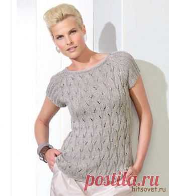 Ажурный джемпер-реглан с короткими рукавами. Спицами. / Хитсовет