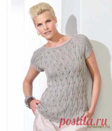 Ажурный джемпер-реглан с короткими рукавами. Спицами. / Хитсовет