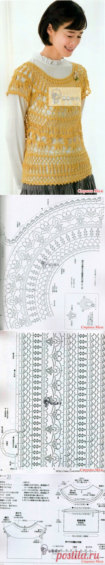 Ажурная туника с круглой кокеткой и оригинальным узором. Крючок. - ВЯЗАНАЯ МОДА+ ДЛЯ НЕМОДЕЛЬНЫХ ДАМ - Страна Мам