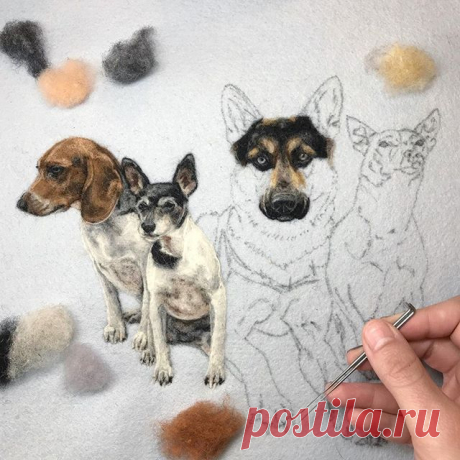 When this quadruple portrait is finished, this pack will live in a 10” hoop. Love love being able to do some larger portraits! 👌🏼#paintingwithwool