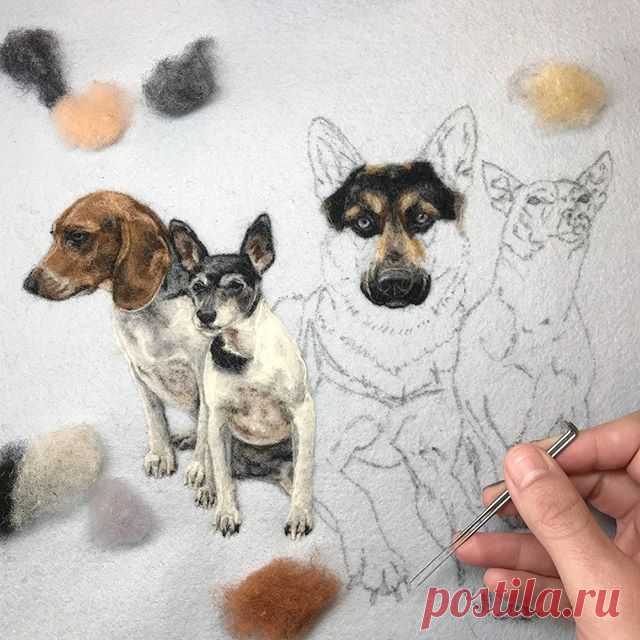 When this quadruple portrait is finished, this pack will live in a 10” hoop. Love love being able to do some larger portraits! 👌🏼#paintingwithwool
