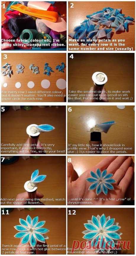Домашняя волшебница - Мастеркласс МК Объёмная хризантема канзаши