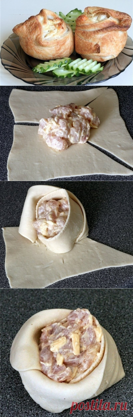 Как приготовить пирожки слоёные с курицей и сыром - рецепт, ингридиенты и фотографии